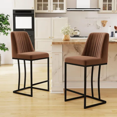 Miniatura 12 de LSSPAID Juego de 2 taburetes de bar de altura de mostrador, sillas de bar tapizadas modernas de poliuretano con respaldo y reposapiés, patas