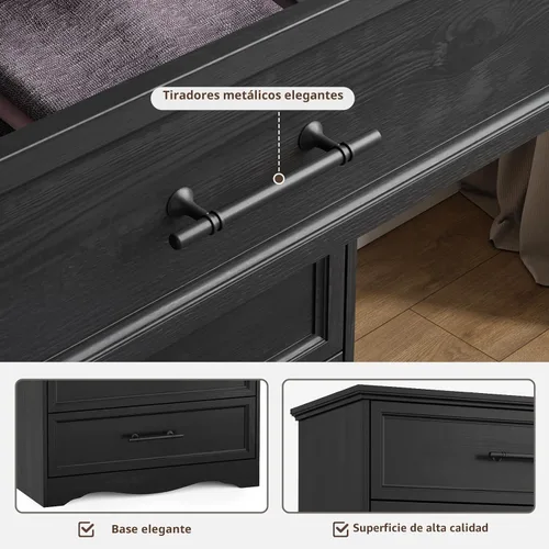 Miniatura 5 de YANSNWO Cómoda de Granja Negra para Dormitorio, Moderna Cómoda de 6 Cajones, Cómoda Alta de 44" con Manijas de Metal Cepillado, Organizadores