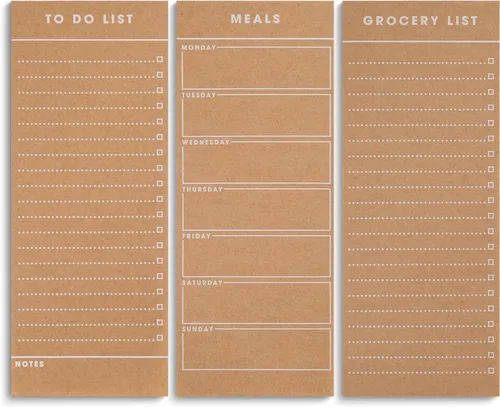 3 blocs de notas magnéticos vintage (planificador de comidas, lista de tareas y bloc de lista de comestibles) – Bloc de notas grande para nevera que