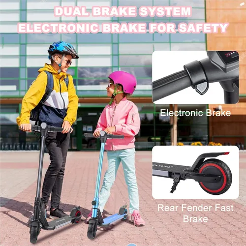 Miniatura 3 de Patinete eléctrico para niños de 6 a 14 años, motor de 150W, 4/7/11 mph, tiempo de conducción de 60 minutos, velocidad ajustable, pantalla LED