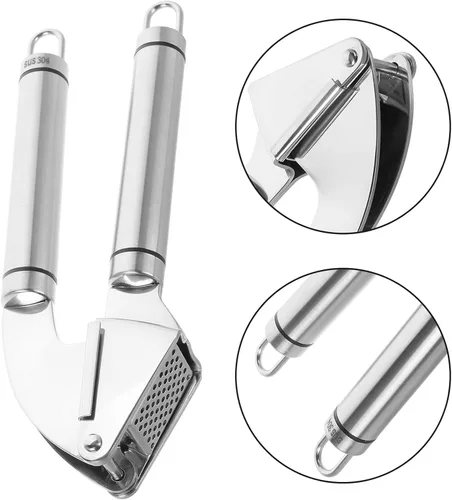 Miniatura 7 de Prensa de ajo de acero inoxidable, trituradora manual de ajo y pelador, dispositivo de cocina, operación sin esfuerzo, elegante herramienta