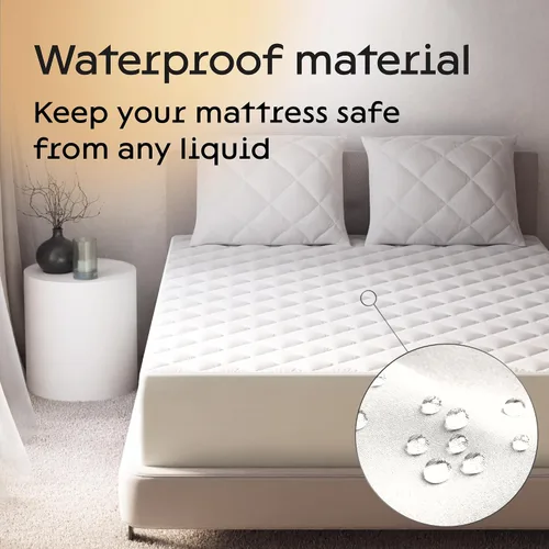 Miniatura 3 de Protector de colchón King de algodón 100% impermeable, protección de 360 grados contra derrames, manchas y accidentes para padres y dueños