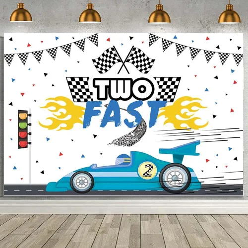 Miniatura 11 de MEHOFOND Fondo de 1er cumpleaños de coche de carreras de 7 x 5 pies, color azul rápido, fiesta de cumpleaños, fotografía de fondo, tema de coche
