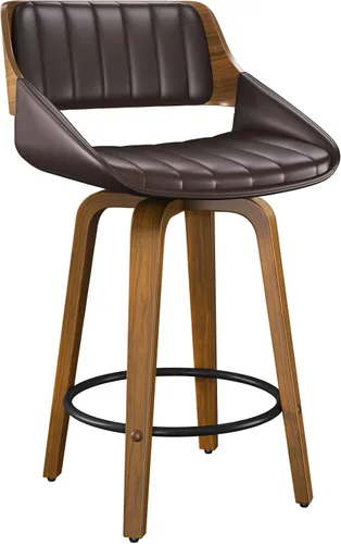 Miniatura 14 de Juego de taburetes de bar de 1, taburetes de bar giratorios de 26" de altura de mostrador con respaldo y patas de madera curvada de nogal, sillas