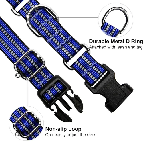 Miniatura 3 de Martingale - Collar para perro, collar reflectante ajustable de nailon con hebilla de liberación rápida (azul rey, talla S)