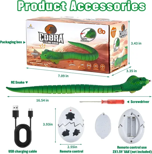 Miniatura 6 de Serpientes de control remoto realistas para bromas RC, serpiente cobra recargable con detección inteligente para gatos con controlador infrarrojo