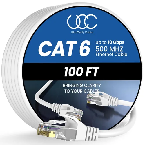 Cable Ethernet Cat 6 de 100 pies, cable Ethernet de alta velocidad de 10 Gbps, cable de Internet para exteriores e interiores, cable Ethernet largo