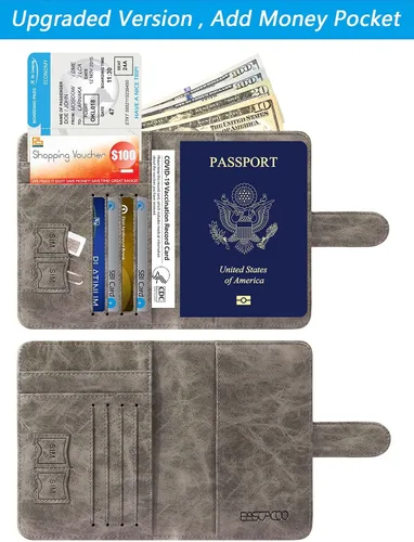 Miniatura 3 de Funda para pasaporte de piel con bloqueo RFID, accesorios de viaje para mujeres y hombres, gris), 43528-18280