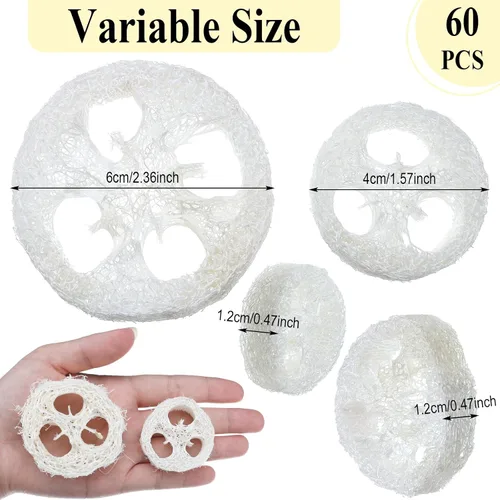 Miniatura 2 de Bokon 60 piezas de lufa natural para hacer jabón a granel reutilizable natural esponja orgánica exfoliante baño ducha luffa pequeño fregador, blanco
