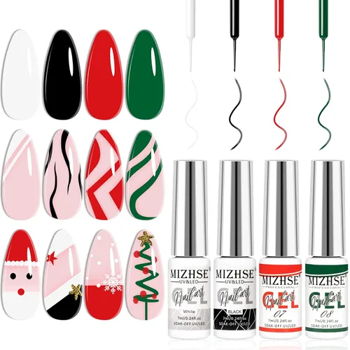 Miniatura 11 de MIZHSE Gel Liner Nail Art Polish Pintura en gel en blanco y negro para uñas, diseño de líneas de remolino, pintura de puntos, kit de manicura