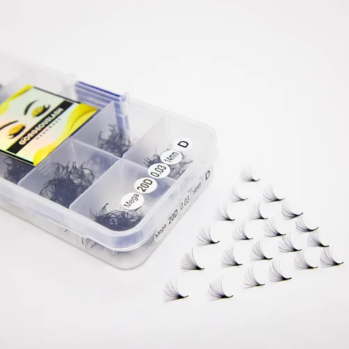 Miniatura 5 de Extensiones de pestañas 20D, 25D. 500 abanicos de pestañas prefabricados. Extensiones de pestañas. Hechas a mano (20D - rizo D - 0.03, 0.55 pulgadas)