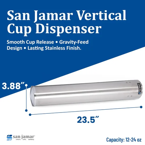 Miniatura 4 de San Jamar C4400PF, despachador de vasos de espuma tipo pull, de acero inoxidable, 23-1/2 pulgadas de largo