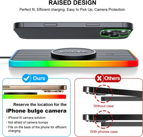 Miniatura 6 de Almohadilla de carga inalámbrica magnética para automóvil, 15 W, RGB, almohadilla de carga inalámbrica rápida antideslizante con cable de extensión