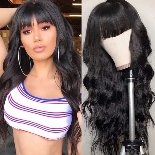 Miniatura 8 de QD-Tizer Pelucas sintéticas de color rubio ceniza con flequillo, pelucas de cabello largo y lacio, sin pegamento, pelucas sintéticas sin encaje