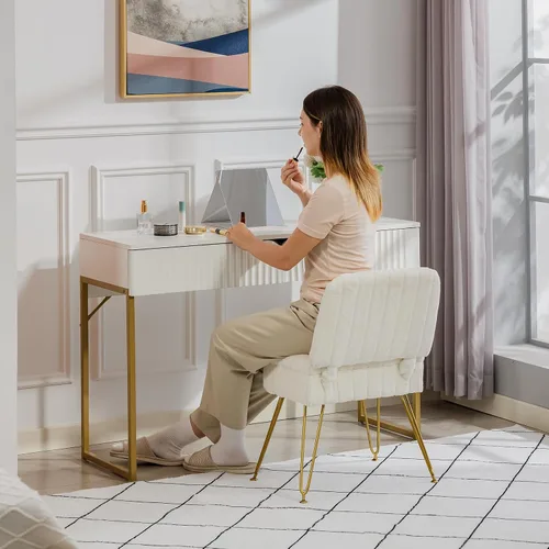 Miniatura 2 de Silla de tocador con almacenamiento, cómoda otomana con respaldo plegable, taburete de tocador de piel sintética con 4 patas de metal