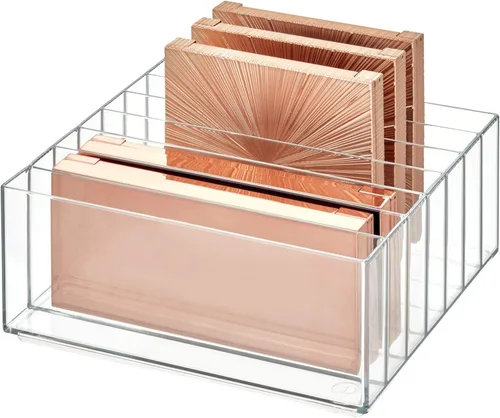 iDesign 42870 Clarity - Organizador de paleta de maquillaje ancho dividido de plástico sin BPA, 8.1 x 8.1 x 3.7 pulgadas