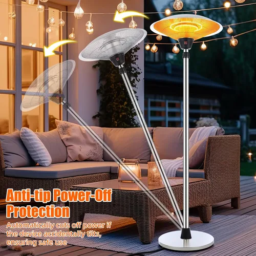 Miniatura 5 de Glooglitter Calentador eléctrico de patio de 1500 W para exteriores de acero inoxidable con altura ajustable y bolsa de polvo, protección contra