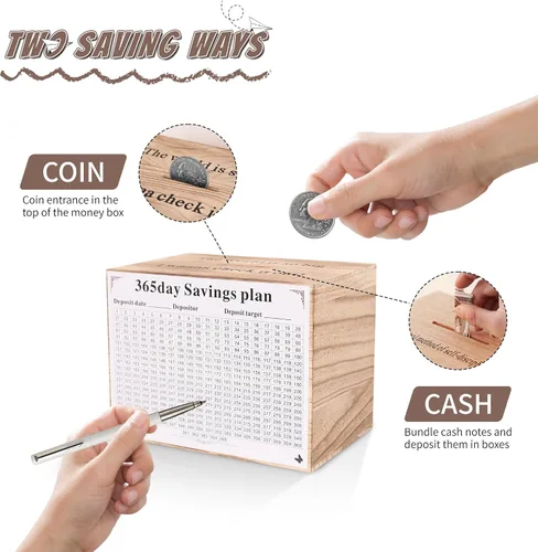 Miniatura 4 de Alcancía para niños y adultos, caja de ahorro de dinero de madera, alcancía irrompible para el desafío de ahorro de dinero de $10000 $5000 $3000