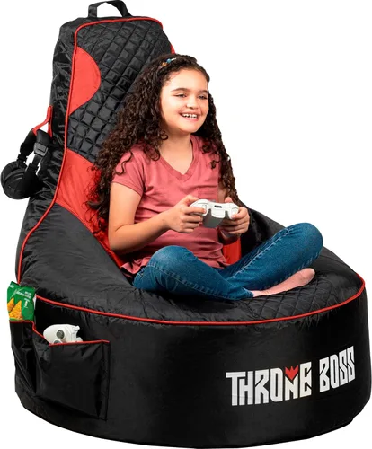 Miniatura 10 de Throne Boss Funda de Silla Puf Gamer para Niños con Respaldo Alto, Azul – Funda de Silla Gamer de Piso, Tela Fácil de Limpiar, Bolsillos Laterales