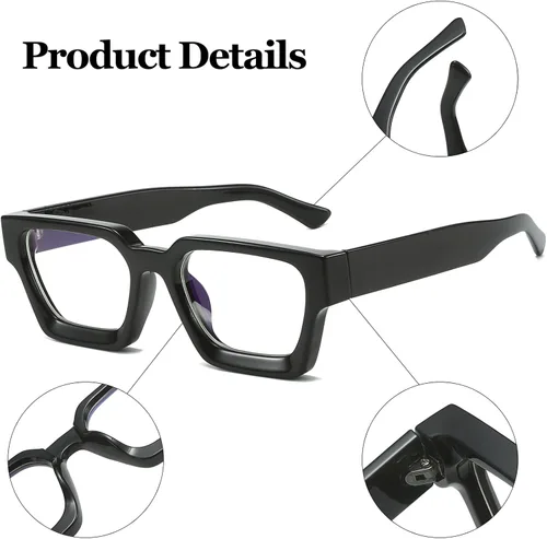 Miniatura 4 de LJCZKA Gafas cuadradas con bloqueo de luz azul para mujeres y hombres, marco grueso, anteojos para juegos de computadora, anteojos antifatiga ocular