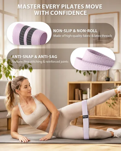 Miniatura 5 de LIONSCOOL Juego de Anillo de Pilates – Círculo Mágico Antideformación de 14 pulgadas con Asas Acolchadas, Mini Pelota, Bandas de Resistencia, Guía