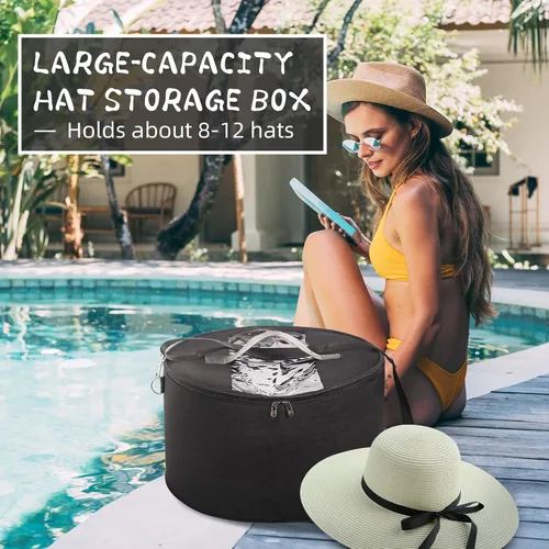Miniatura 2 de LITLANDSTAR Organizador para mujeres y hombres, caja de almacenamiento redonda, contenedor de fieltro portátil, plegable, con tapa a prueba de Negro