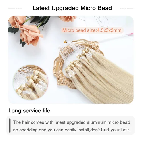 Miniatura 4 de SUYYA Micro Links - Extensiones de cabello humano de color rubio platino, micro bucle, extensiones de cabello humano lacio, 50 hebras, 1.41