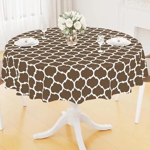 Miniatura 15 de Smiry Mantel redondo de plástico para mesa, mantel de vinilo impermeable con parte trasera de franela para mesas redondas, lavable y a prueba