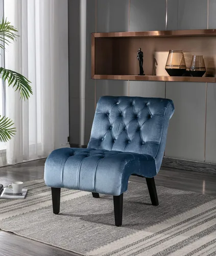 Miniatura 16 de Sillón decorativo de terciopelo para sala de estar, silla de ocio moderna con respaldo copetudo, silla auxiliar sin brazos para interiores, silla
