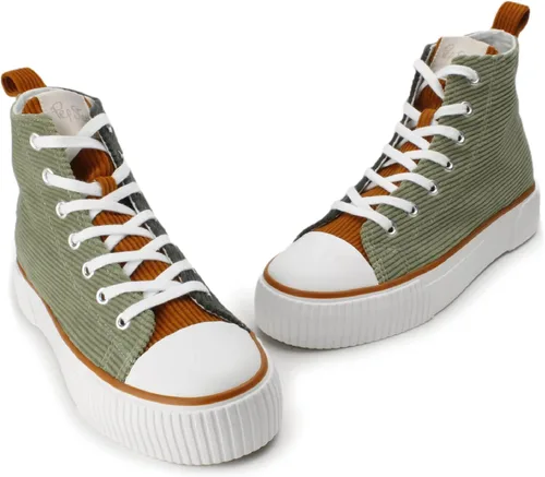 Miniatura 5 de PepStep Women's Fashion Platform High Top Sneakers, Cute Corduroy or Faux Lamb's Fur UpperMemory Foam Insole,Trendy Slim Shoe Lace