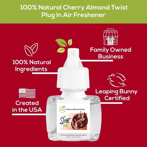 Miniatura 3 de Scent Fill Ambientador 100% natural de cereza y almendra con enchufe, recambios de aceite perfumado, 3 recambios