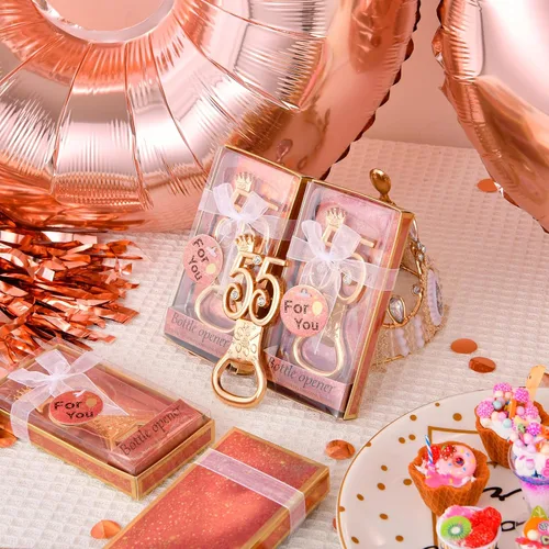 Miniatura 9 de 24 cajas de abrebotellas de cumpleaños 55 con temática de oro rosa, adecuado para regalos de fiesta de boda, regalos de fiesta de cumpleaños