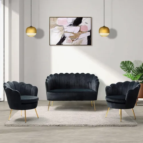 Miniatura 28 de HULALA HOME Silla decorativa moderna de terciopelo con respaldo en forma de concha, bonito sillón para sala de estar, dormitorio con patas doradas