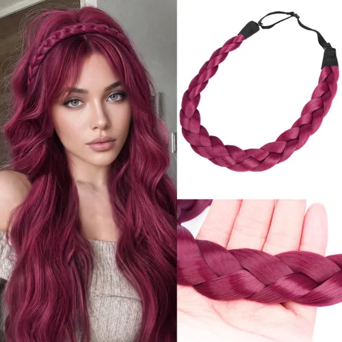 Miniatura 30 de Diadema clásica de cabello sintético trenzado, trenzas gruesas y anchas, extensión de cabello con elástico para mujeres y niñas, accesorio