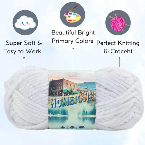 Miniatura 2 de Lion Brand Hometown New York White 135-100 (3 madejas - mismo lote de tinte) #6 S Bulky - Hila acrílica para crochet y tejer con bolsa para proyectos