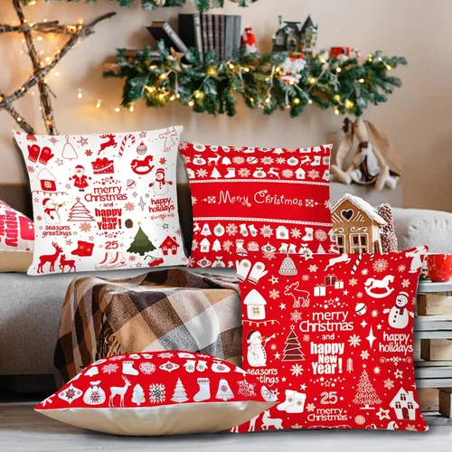 Miniatura 2 de Juego de 6 fundas de almohada navideñas de 18 x 18 pulgadas, fundas de cojín decorativas de Navidad para sofá, decoración del hogar, fundas de cojín