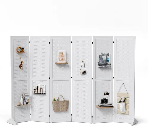 Miniatura 12 de Bonnlo Tablero de Clavijas de 4 Paneles Independiente, Organizador de Tablero de Exhibición Portátil de 5 Pies para Espectáculo de Artesanías y Gris
