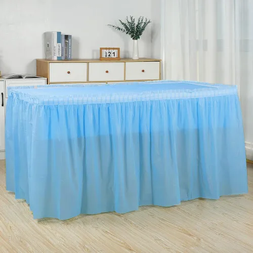 Miniatura 6 de Frtzal Paquete de 5 faldas y paños de mesa de plástico, mesas rectangulares, 54 x 108 pulgadas, azul, fiesta, cumpleaños, baby shower