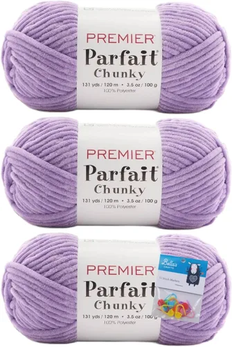 Miniatura 35 de Premier Yarns Parfait - Paquete de 3 unidades de felpilla gruesa de 3.5 onzas, peso supervoluminoso, paquete de 3 unidades con soportes para puntada