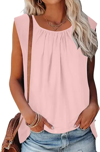 Miniatura 4 de ZZWXWA Women Shirts Flowy Sleeveless Cotton Linen Shirts Tunic Tops to Wear with Leggings Loose Fit Solid Round Neck T-Shirt