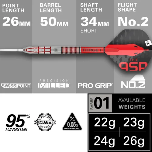 Miniatura 3 de Target Darts Nathan Aspinall Gen 2 - Juego de dardos de punta de acero con punta de acero (95% tungsteno)