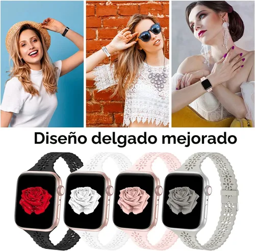 Miniatura 2 de Bandiction - Paquete de 4 correas de silicona de encaje compatibles con Apple Watch de 38mm 40mm 41mm 42mm 44mm 45mm 46mm 49mm, correa delgada