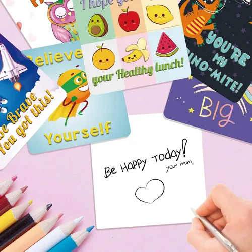 Miniatura 3 de Shemira Paquete de 100 notas para lonchera para niños, tarjetas de afirmación inspiradoras para niñas y niños, tarjetas motivacionales para niños