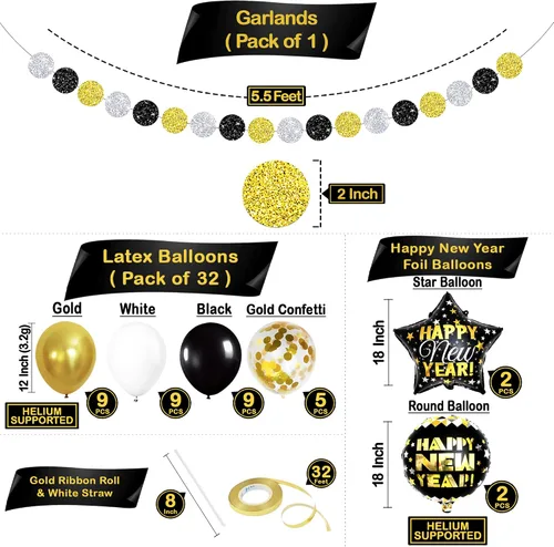 Miniatura 4 de Feliz Año Nuevo 2026/5 Juego de globos dorados con estrella