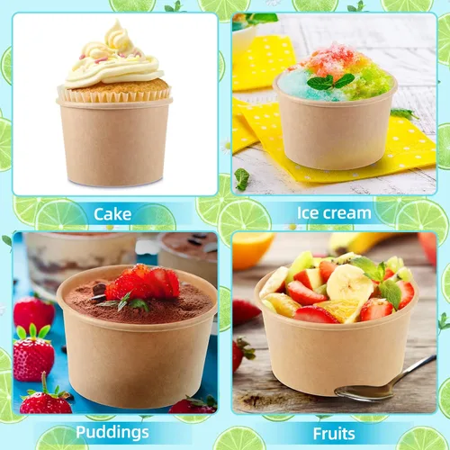 Miniatura 5 de Honeydak 100 tazas de sopa de helado de papel de 8 onzas, cuencos desechables de papel kraft, aperitivos fríos y calientes, yogur, postre, tazas