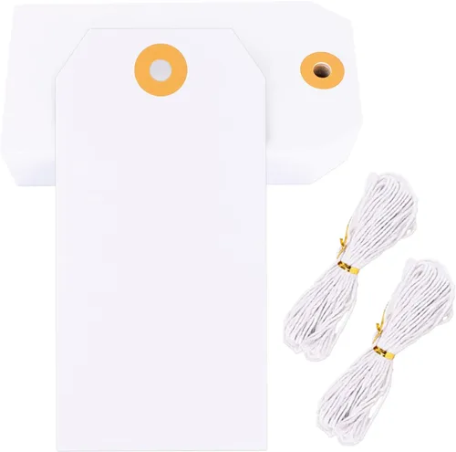 Miniatura 7 de G2PLUS Etiquetas de regalo negras con cuerda, 100 etiquetas colgantes de papel en blanco, etiqueta de papel negro de 3.5 x 1.7 pulgadas, etiqueta