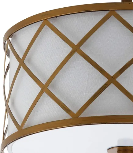 Miniatura 6 de JONATHAN Y Lámpara de techo LED de metal dorado de 13.25 pulgadas, lámpara de tambor de celosía moderna con pantalla de lino blanco, 2 luces