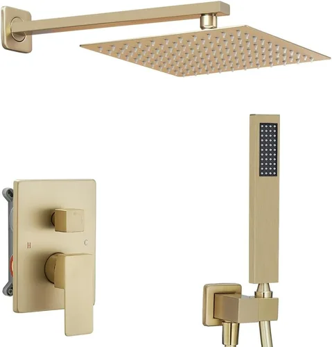 Miniatura 13 de Sistema de ducha de oro cepillado de 8 pulgadas, mezclador de lluvia de lujo, conjunto combinado de ducha montado en la pared y sistema de mano