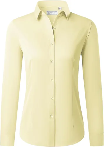 Miniatura 16 de Siliteelon - Camisas con botones para mujer de manga larga, camisas de vestir sin arrugas, con cuello, para oficina, blusas sólidas, tops