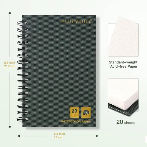 Miniatura 7 de Bloc de Papel de Acuarela, Fuumuui 5.5 x 8.5 pulgadas Papel 100% Algodón (20 Hojas, 140lb/300g), Encuadernado en Espiral para Pintar, Dibujar